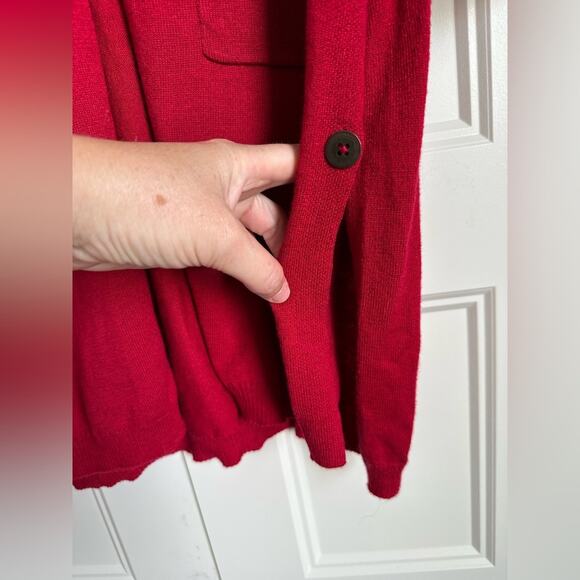 J. Jill Women's Red Polyester Wool Blend Triple Button Long Cardigan Duster S - Picture 3 of 6